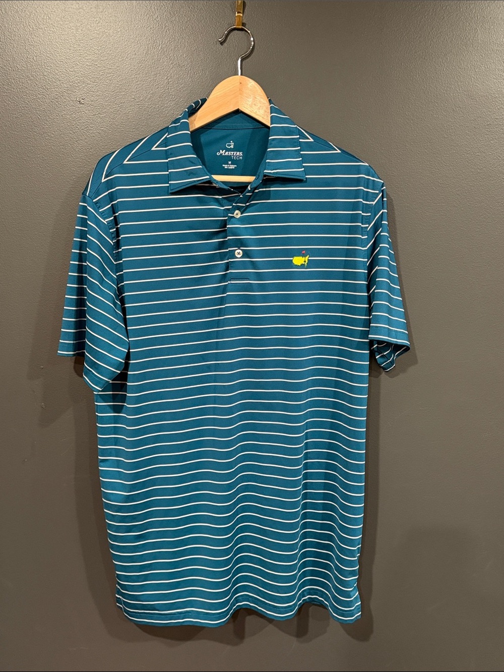 Masters Tech Teal Striped Polo Shirt Medium M